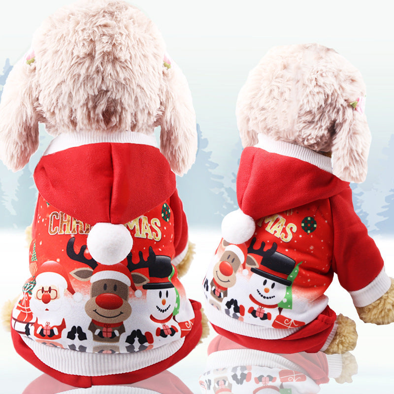 Four legs Christmas snowman elk catch velvet hoodie dog cat pet clothes autumn winter supplies manufacturers